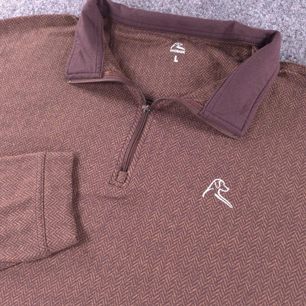Rhoback Mens Brown Herringbone Quarter Zip Performance Pullover Large